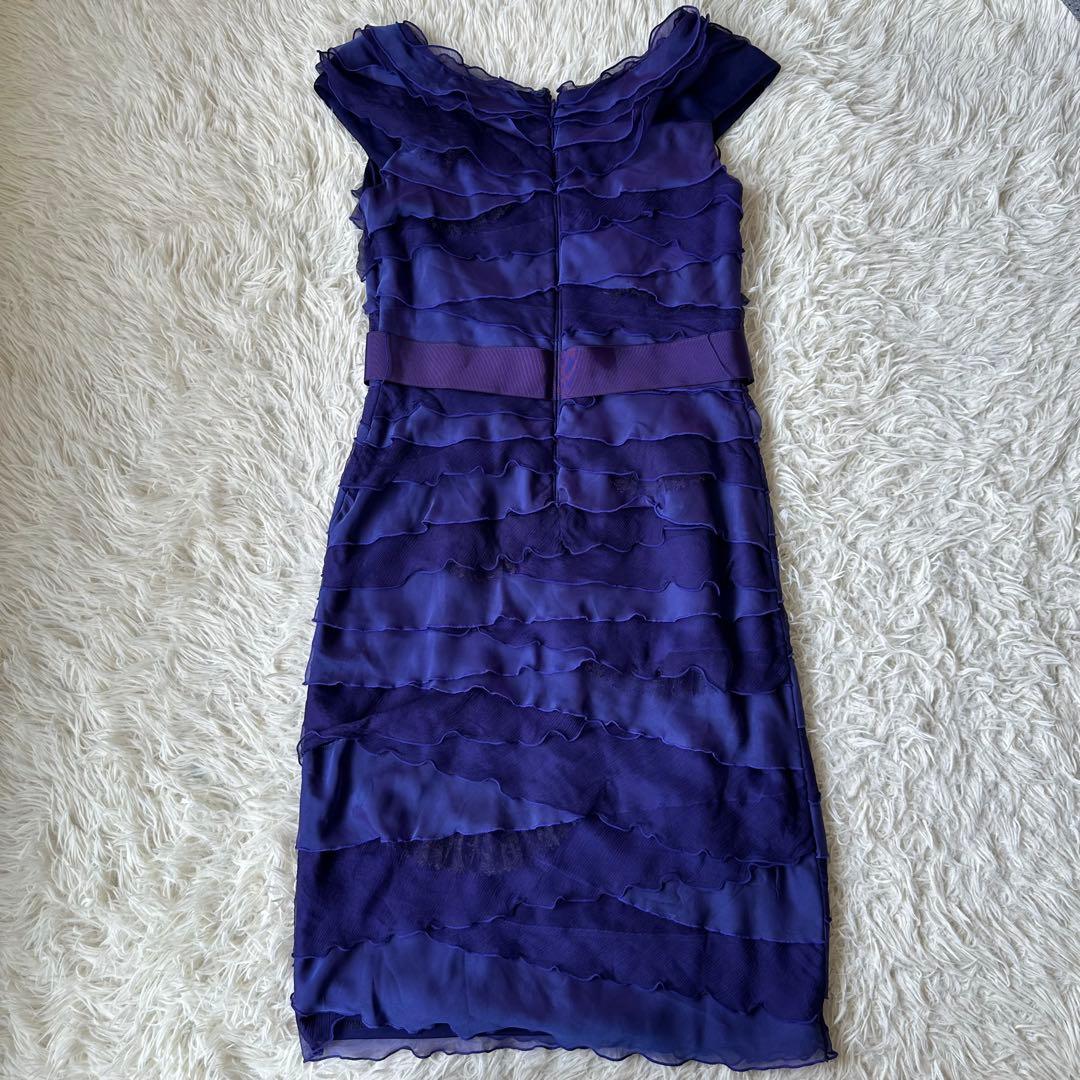 TADASHI SHOJI シルクワンピースドレス　ティアード　フリル　紫