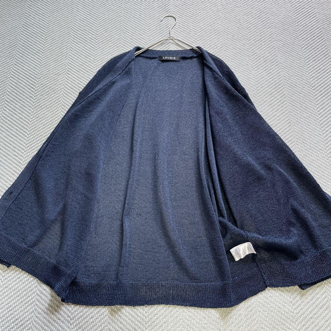 美品 ルーニィ テープヤーン サマー ニット カーディガン 金ボタン 羽織り　紺