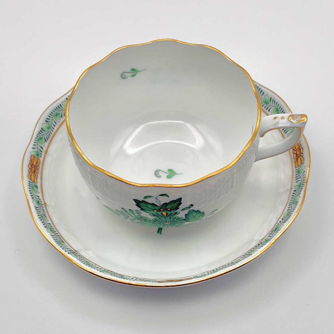 美品 ヘレンド アポニーグリーン ティーカップ＆ソーサー724