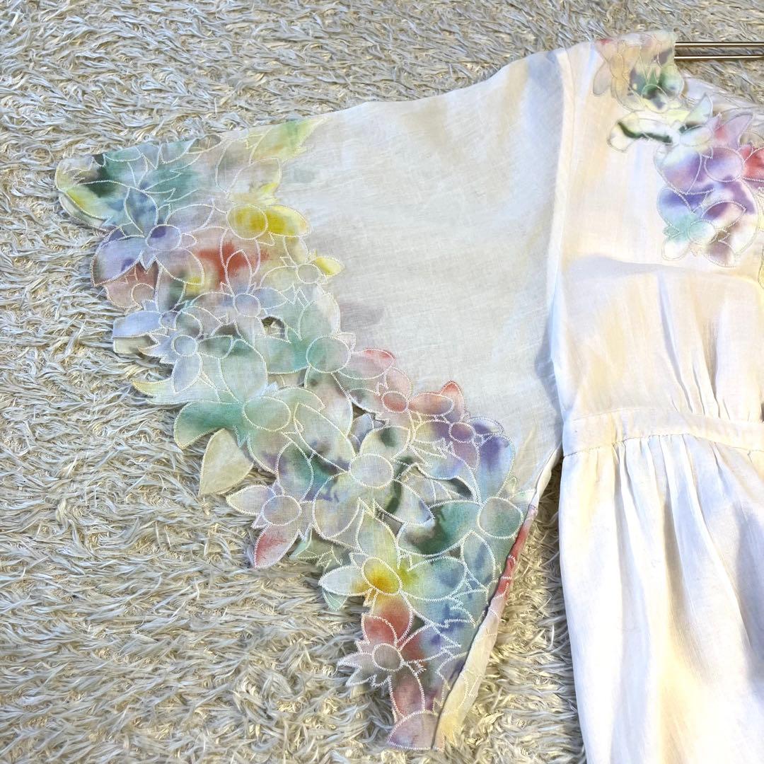 美品★定価3.6万 グレースコンチネンタル　フラワーカット刺繍ワンピース 水彩