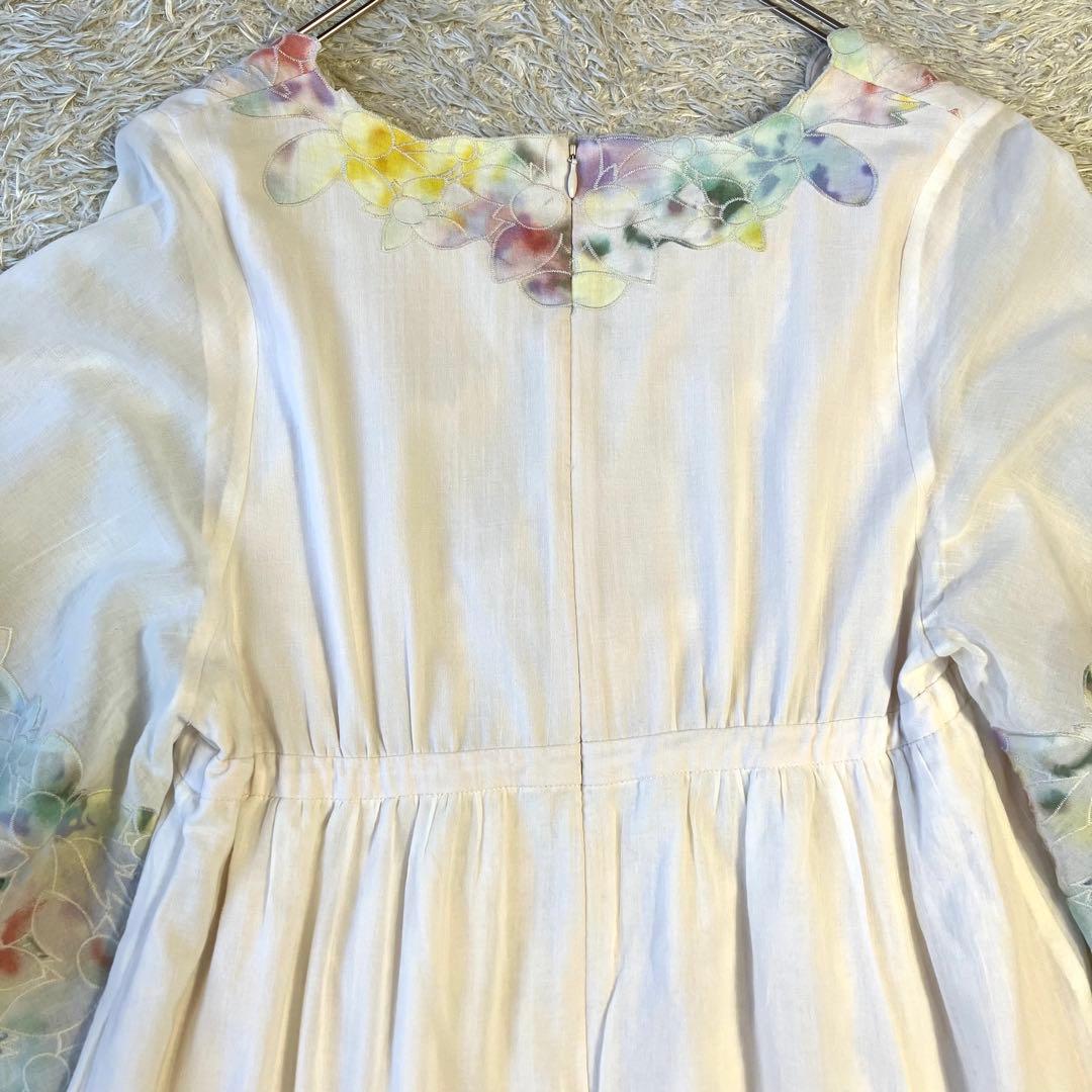 美品★定価3.6万 グレースコンチネンタル　フラワーカット刺繍ワンピース 水彩