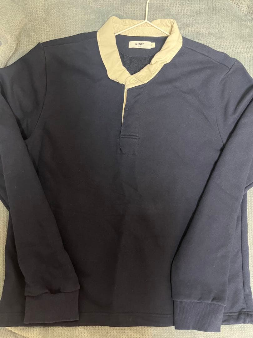 GLOWNY Navy blue長袖ポロシャツ