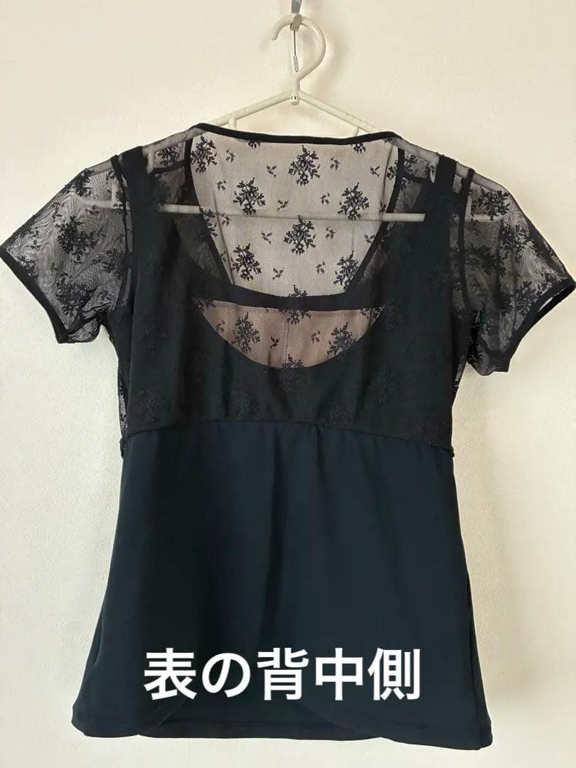 チャコット レース柄　トップス Lサイズ　ブラック