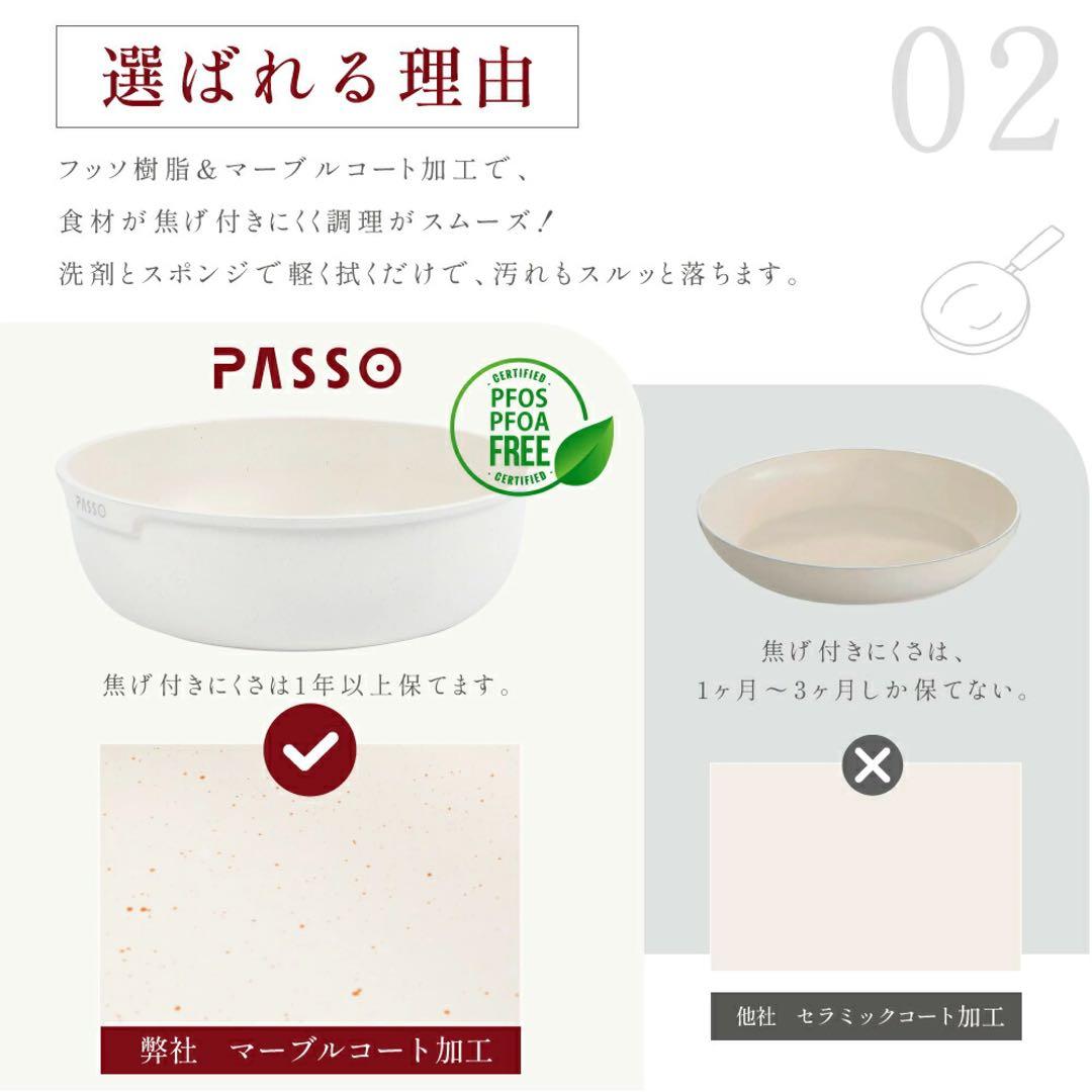 【新品】PASSO フライパン 19点セット　IH〜ガス火対応 取っ手が取れる