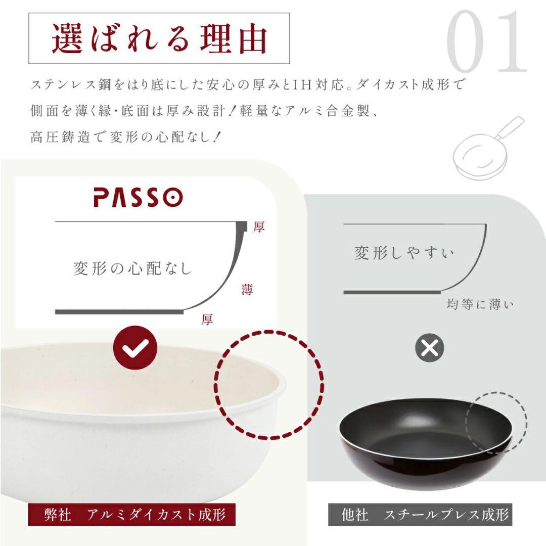 【新品】PASSO フライパン 19点セット　IH〜ガス火対応 取っ手が取れる
