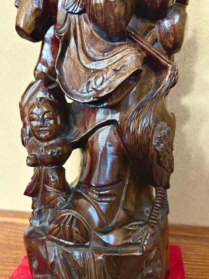 t*e様 (骨董)精密細工 木彫り彫刻 七福神「寿老人」高さ57cm