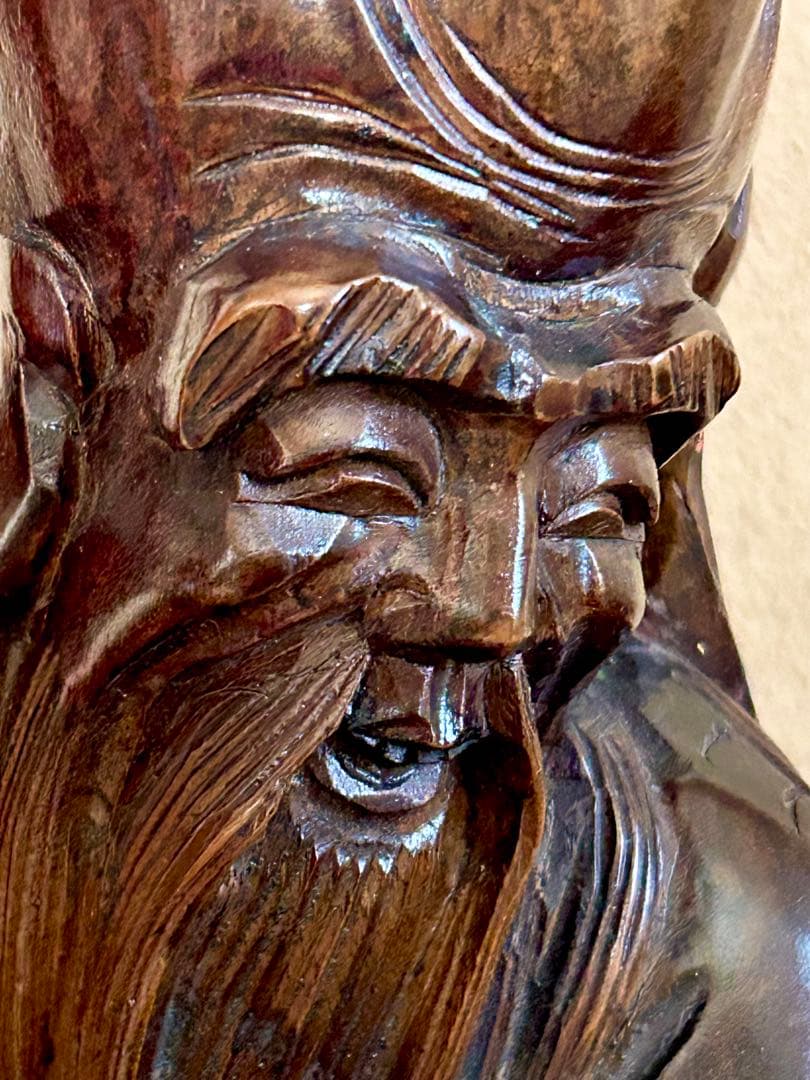 t*e様 (骨董)精密細工 木彫り彫刻 七福神「寿老人」高さ57cm