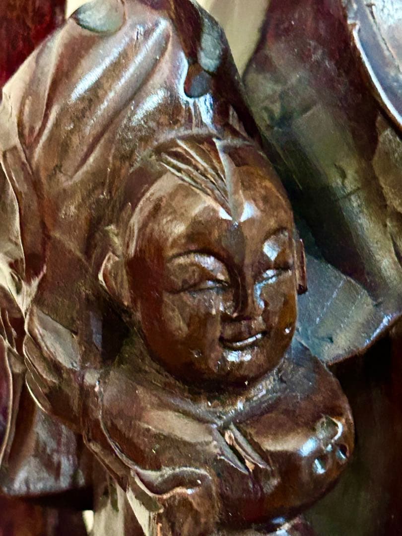 t*e様 (骨董)精密細工 木彫り彫刻 七福神「寿老人」高さ57cm