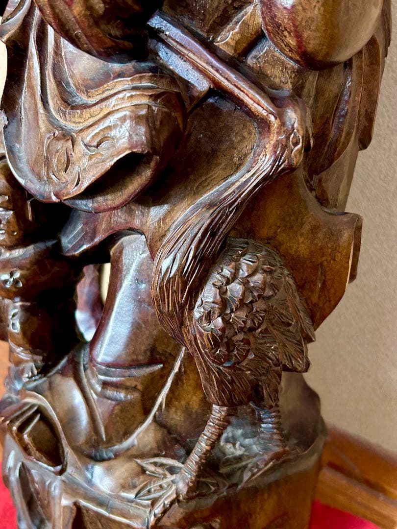 t*e様 (骨董)精密細工 木彫り彫刻 七福神「寿老人」高さ57cm