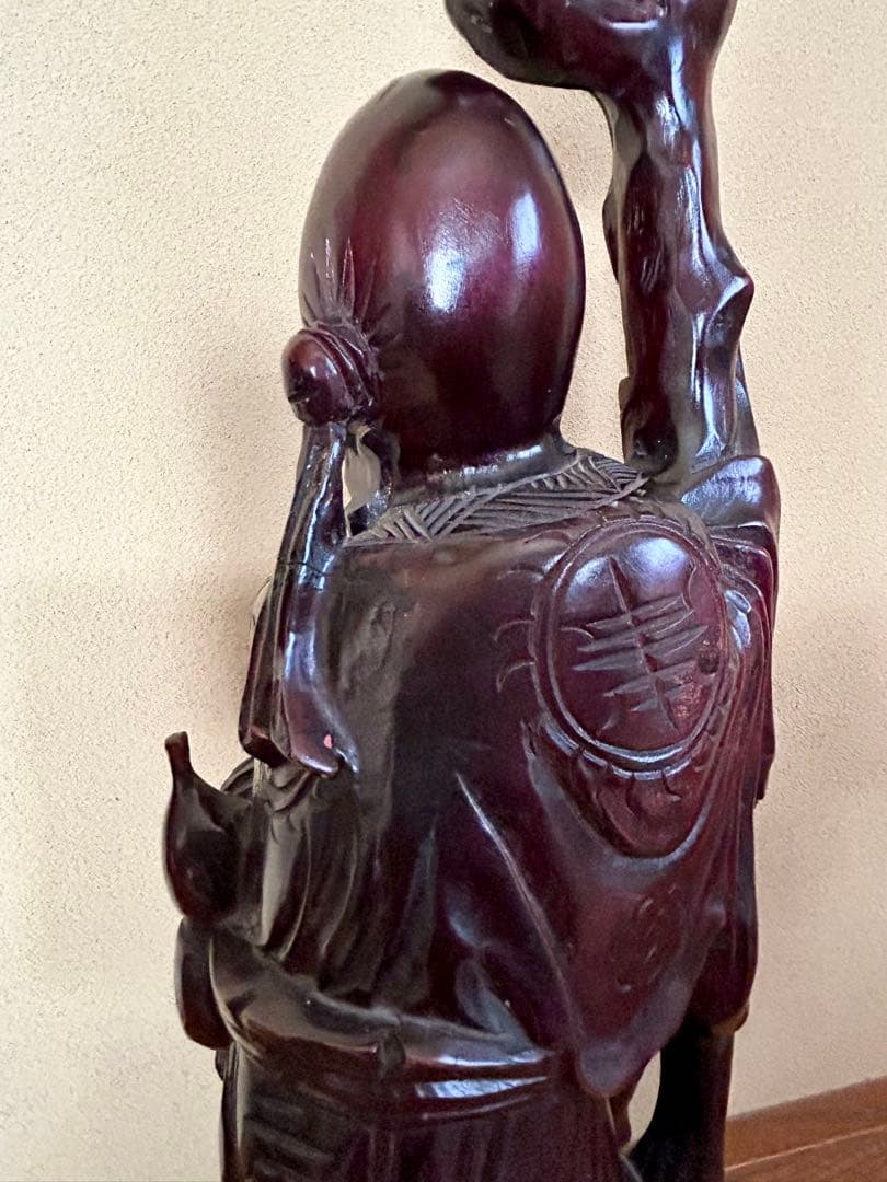 t*e様 (骨董)精密細工 木彫り彫刻 七福神「寿老人」高さ57cm
