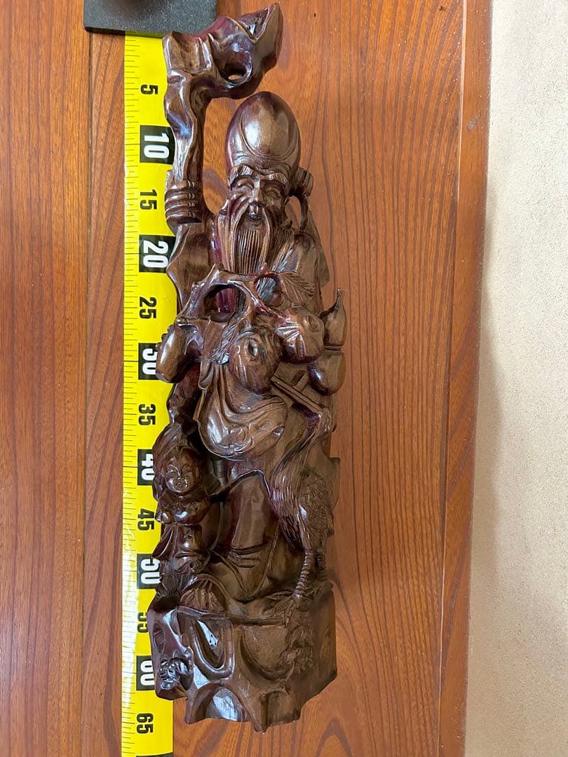 t*e様 (骨董)精密細工 木彫り彫刻 七福神「寿老人」高さ57cm