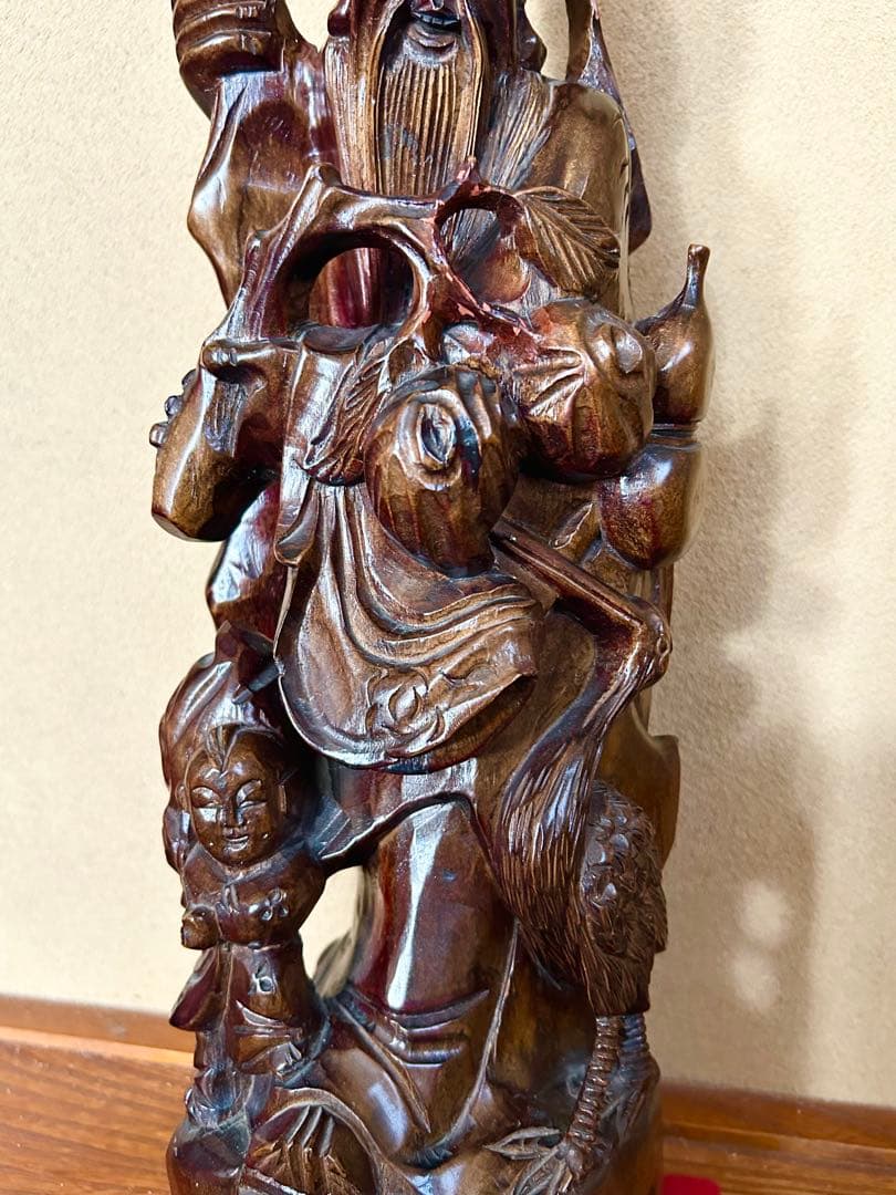 t*e様 (骨董)精密細工 木彫り彫刻 七福神「寿老人」高さ57cm