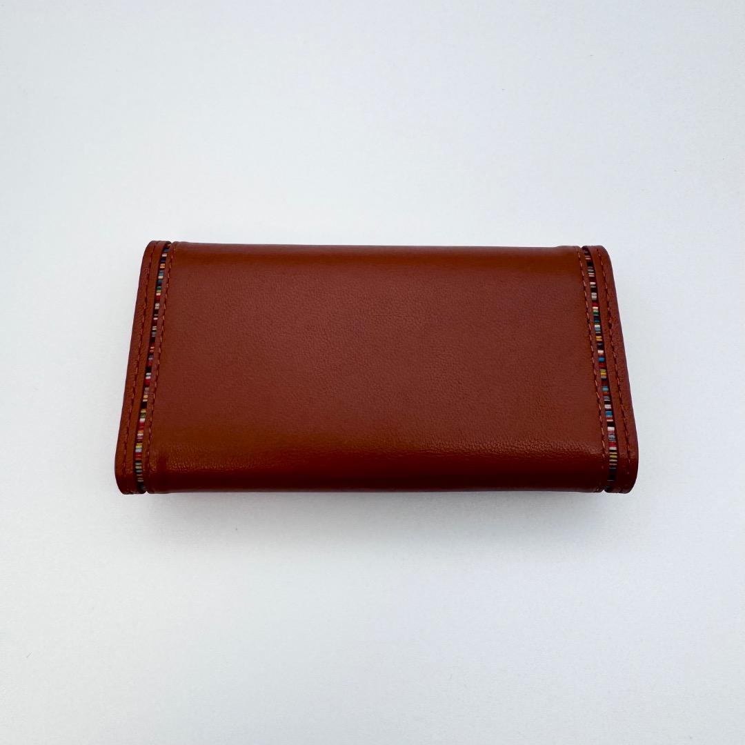 新品 ポールスミス キーケース ストライプインセット 本革 レザー レンガ