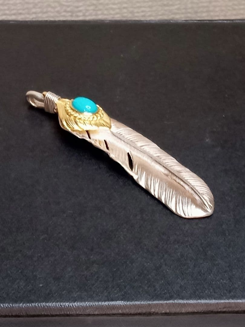 ✨️極上品✨️上金 金縄 特大フェザー　ターコイズ付きペンダント　ゴローズ？
