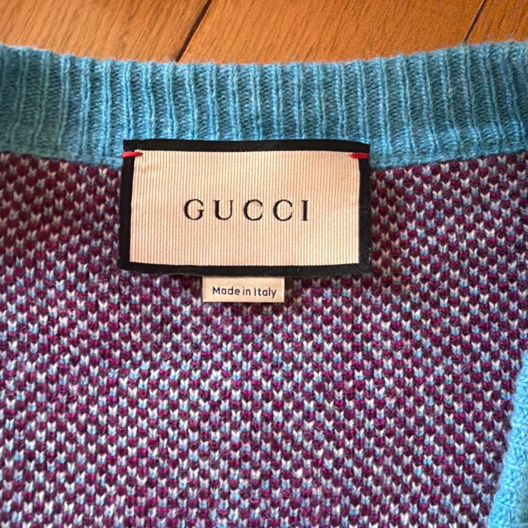 GUCCI 水色 チェック柄 カーディガン