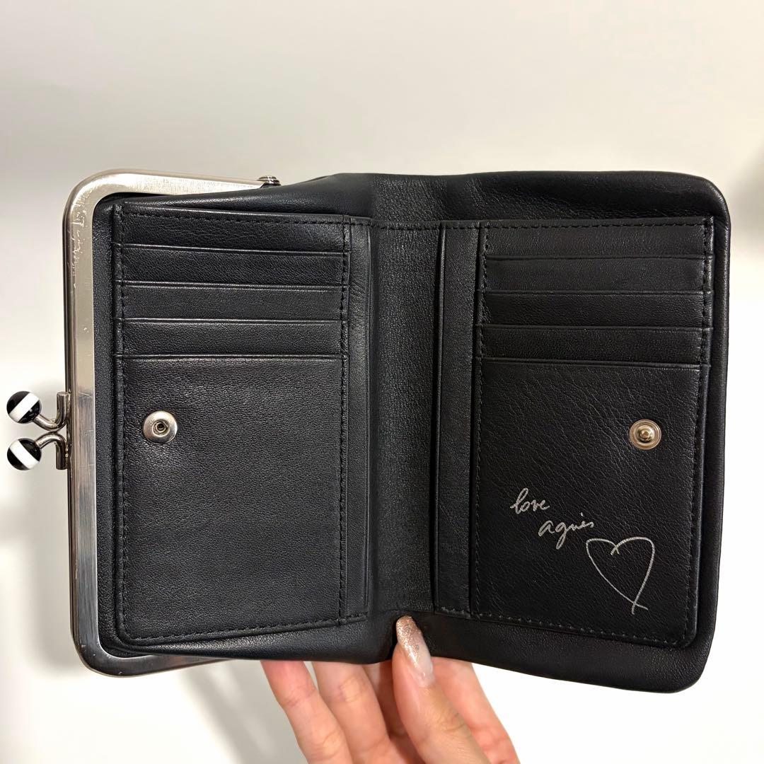 良品 agnes b. アニエスベー がま口財布 レザー 本革 ブラック
