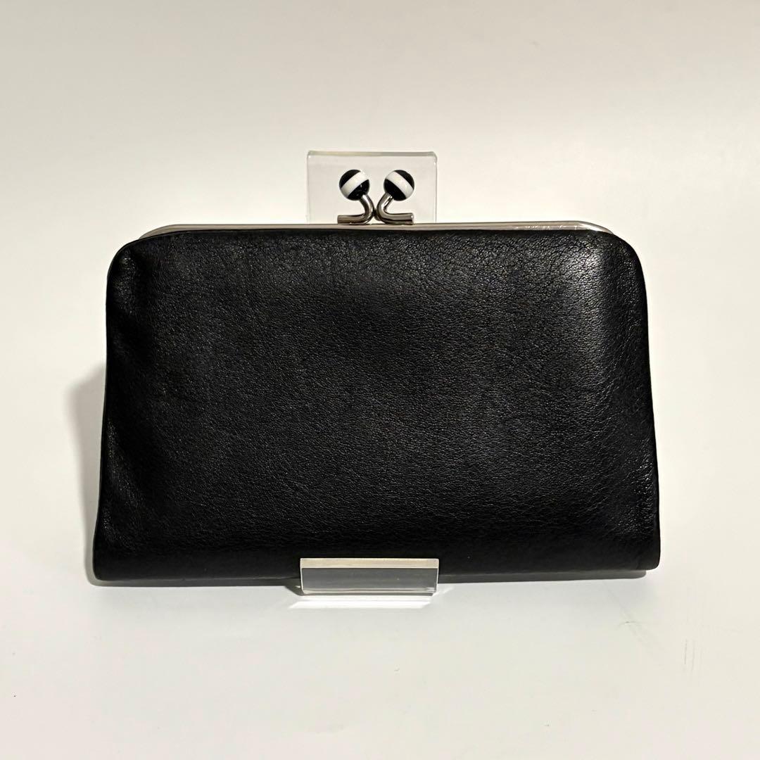 良品 agnes b. アニエスベー がま口財布 レザー 本革 ブラック