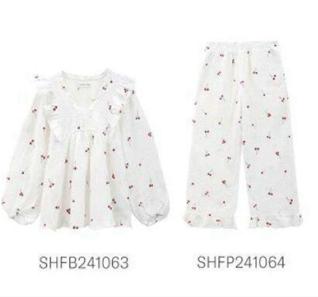 SNIDEL  ダブルガーゼ チェリープリントトップスロングパンツセット
