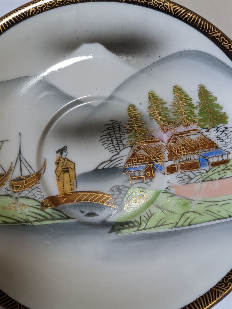 ♦横浜焼？ 富士山水図 金彩色絵 カップソーサー コレクション骨董品アンティーク
