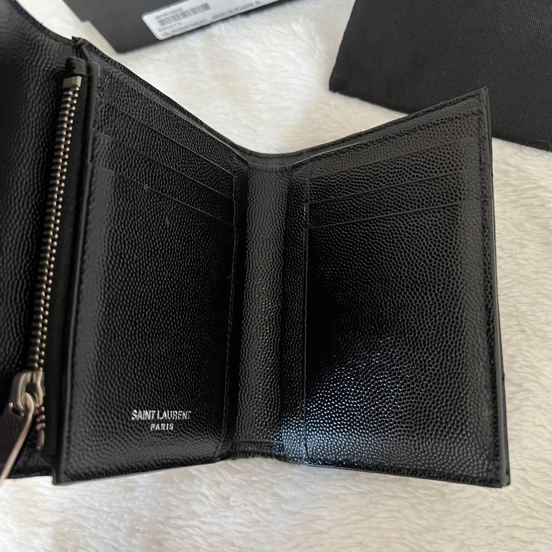 SAINT LAURENT BOW02 ブラックレザー三つ折り財布