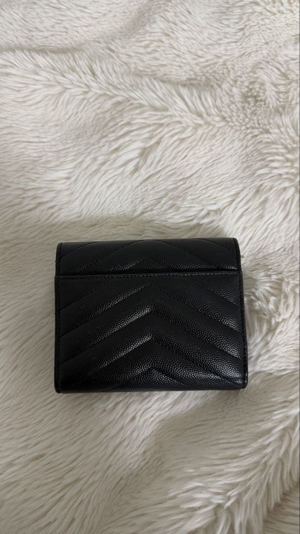 SAINT LAURENT BOW02 ブラックレザー三つ折り財布