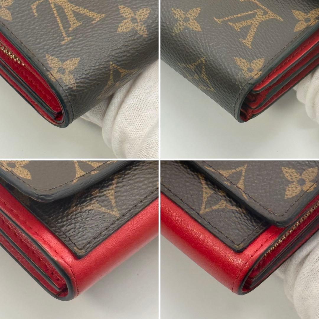 美品 ルイヴィトン モノグラム フロール コンパクト 二つ折り財布 赤 レッド