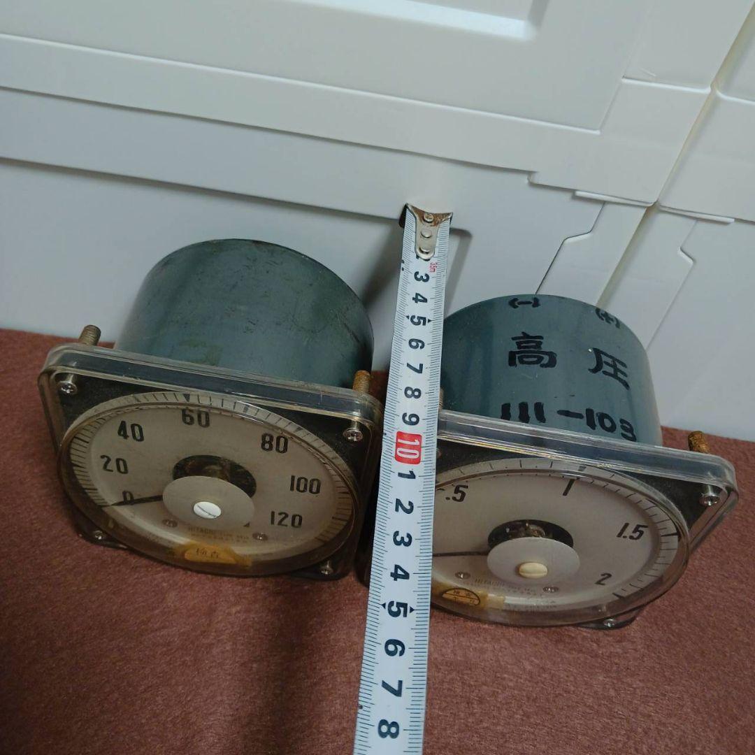 《希少》日立製作所 鉄道 運転台 計器 2点セット 速度計 電圧計 1965年