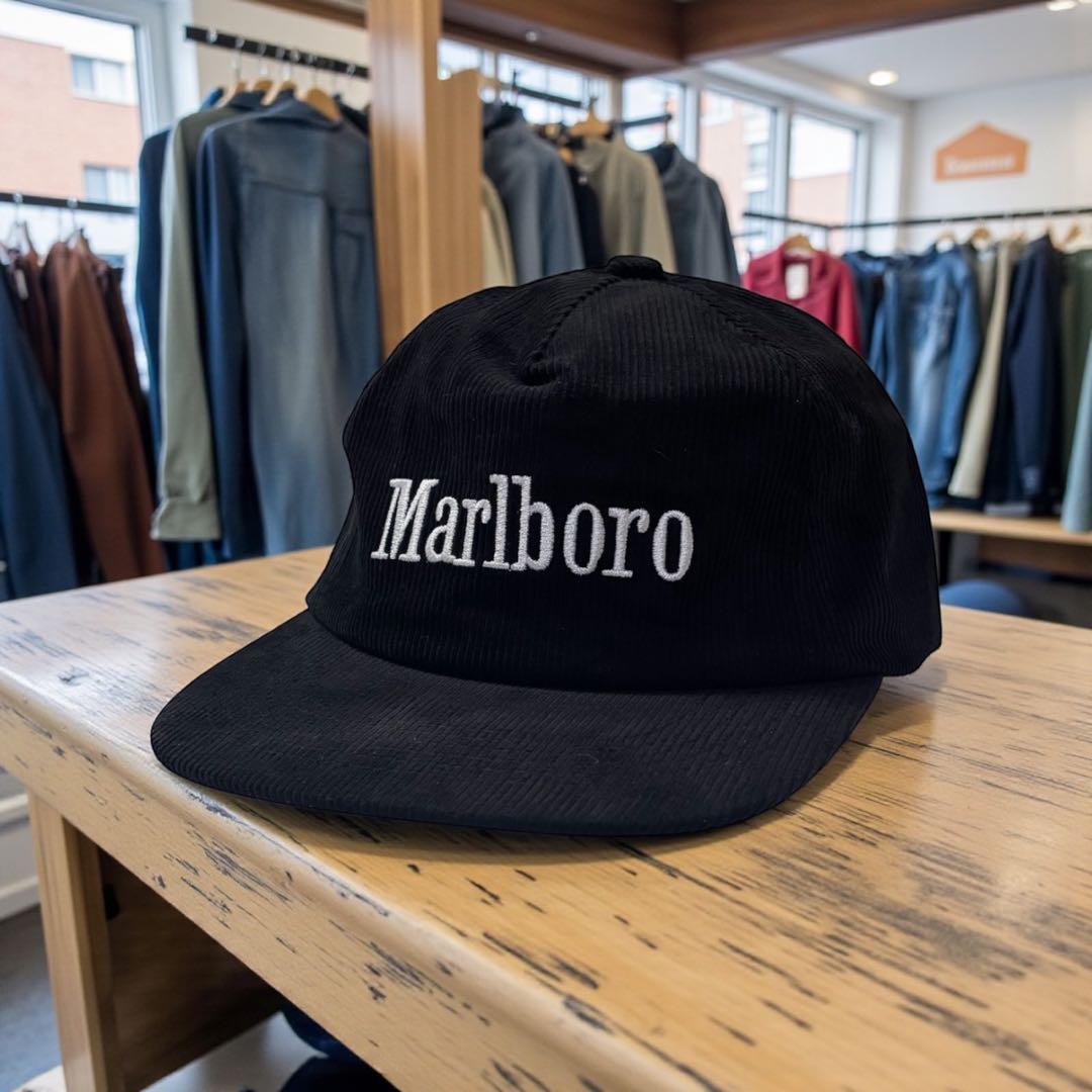 Marlboro マルボロ コーデュロイキャップ CAP Black 白刺繍