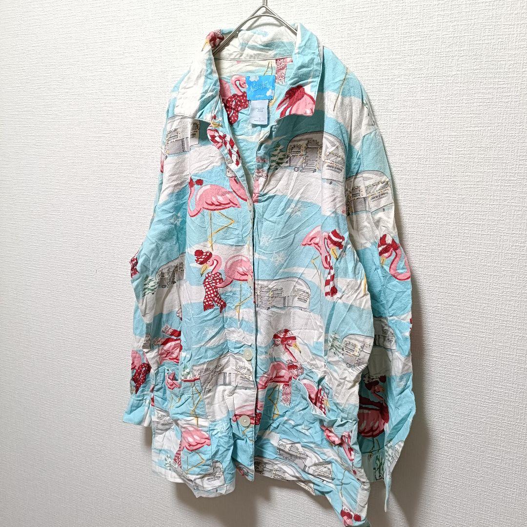 ❤超貴重 Nick＆Nora フラミンゴ 総柄 フランネル パジャマシャツ XL