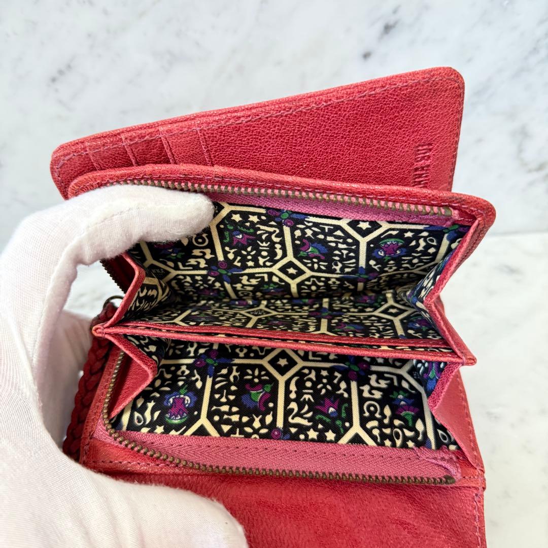 美品 ANNA SUI アナスイ 三つ折り財布 本革 レザー スタッズ レッド