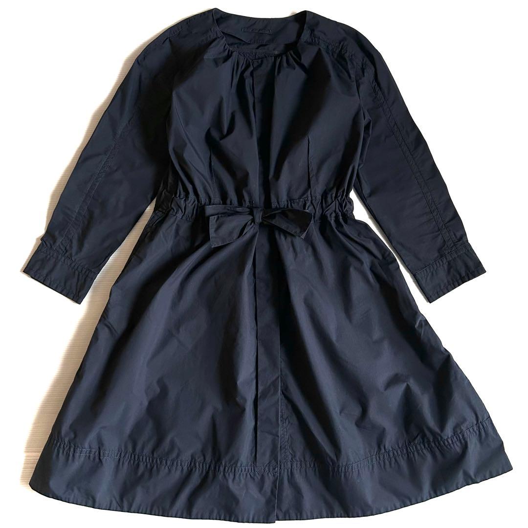 美品 MACPHEE TOMORROWLAND ノーカラーコート ネイビー 38
