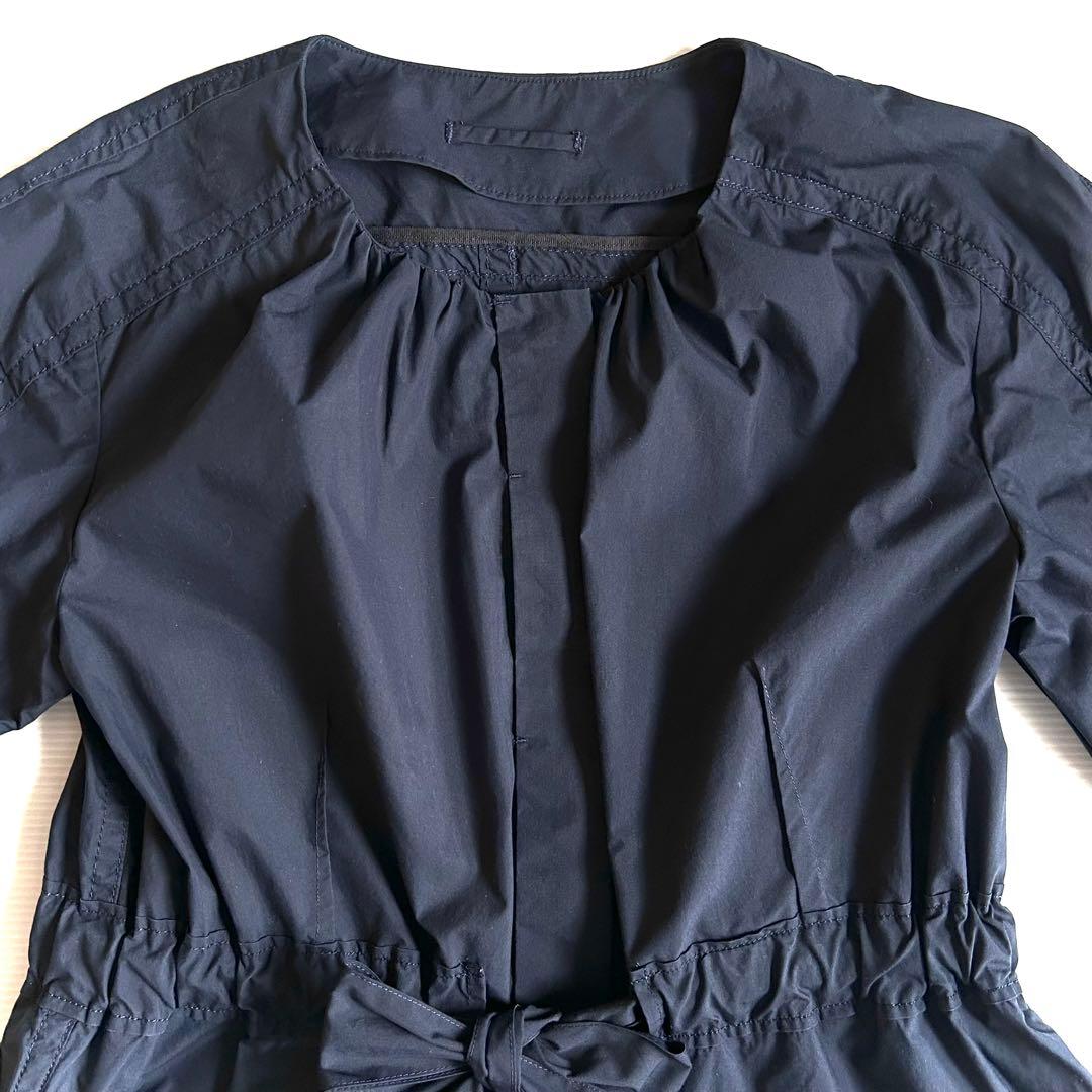 美品 MACPHEE TOMORROWLAND ノーカラーコート ネイビー 38