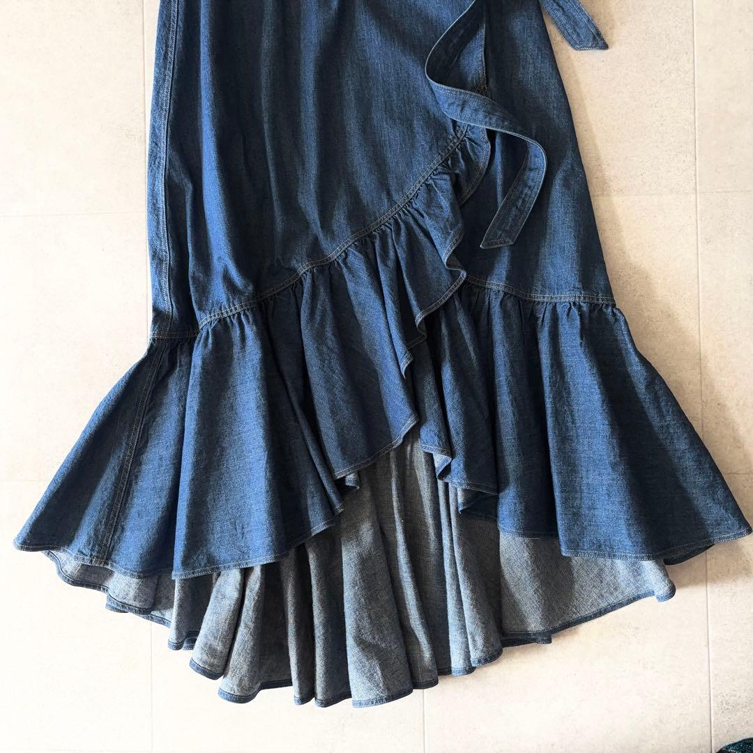 極美品✨️23年製 3,5万 ポロバイラルフローレン ラップデニムスカート 4 藍