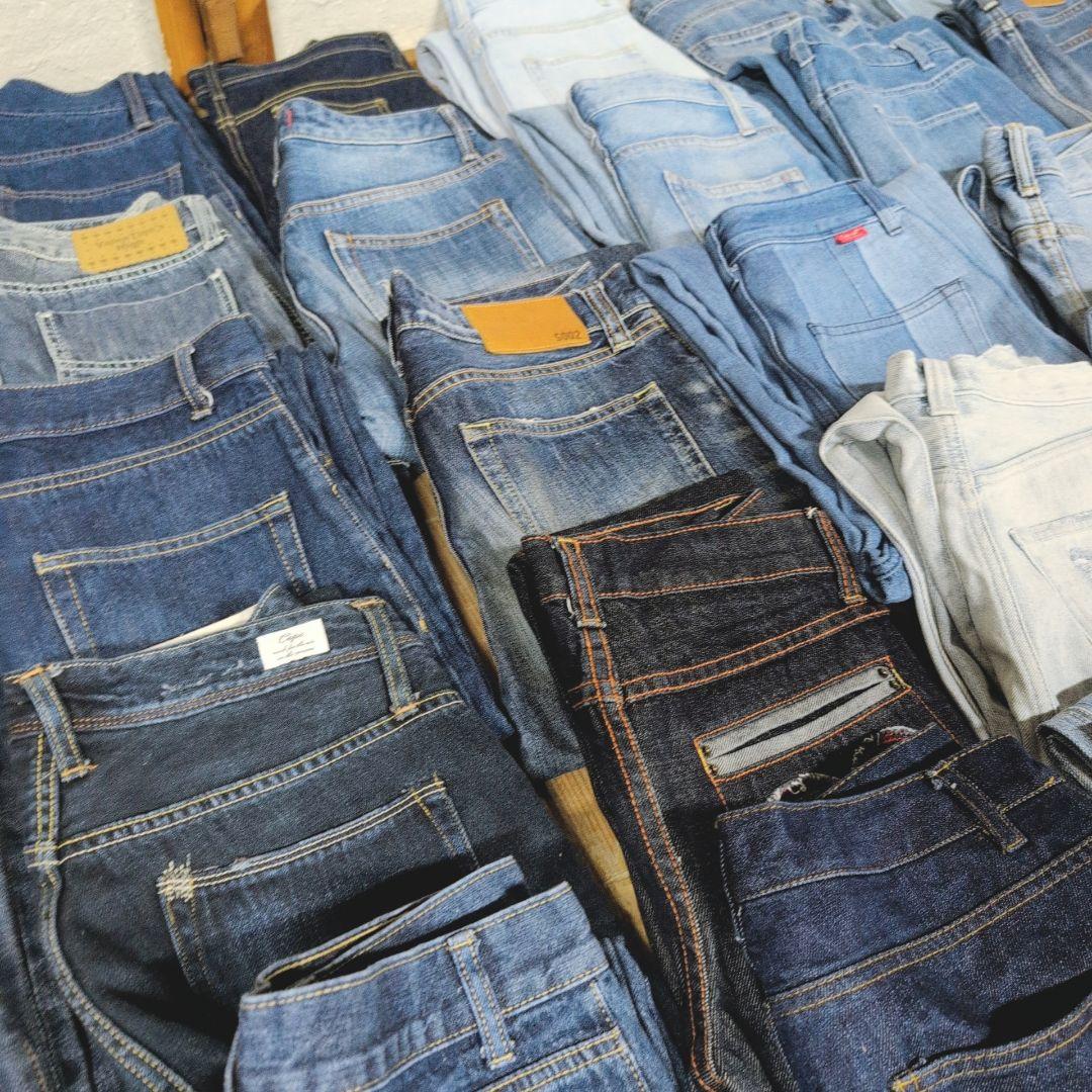 綿100%デニムパンツ まとめ売り40本セット リメイク素材 リペア生地 はぎれ