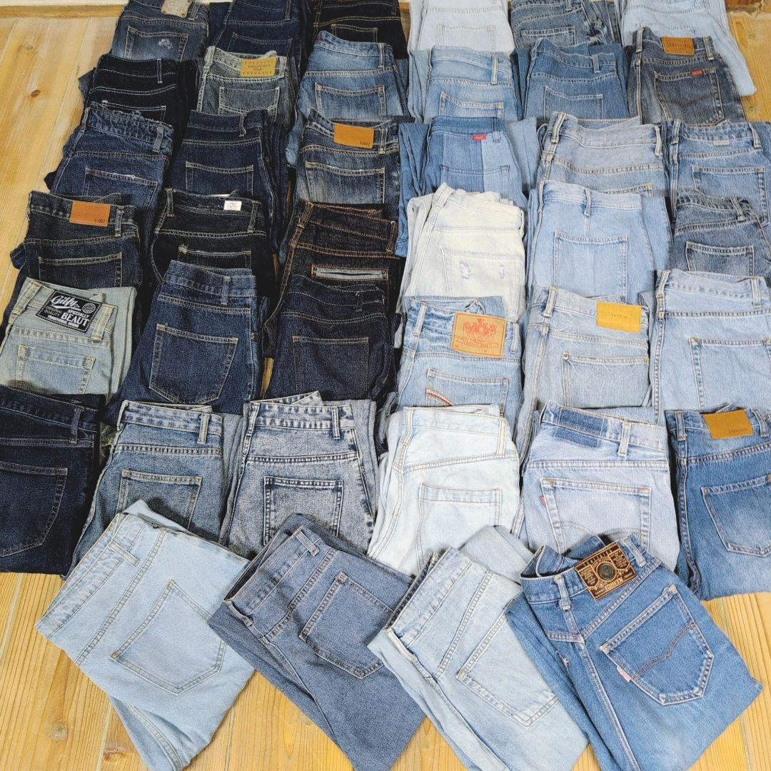 綿100%デニムパンツ まとめ売り40本セット リメイク素材 リペア生地 はぎれ
