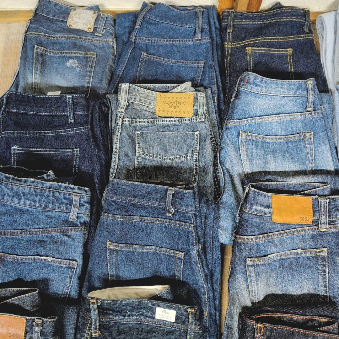 綿100%デニムパンツ まとめ売り40本セット リメイク素材 リペア生地 はぎれ