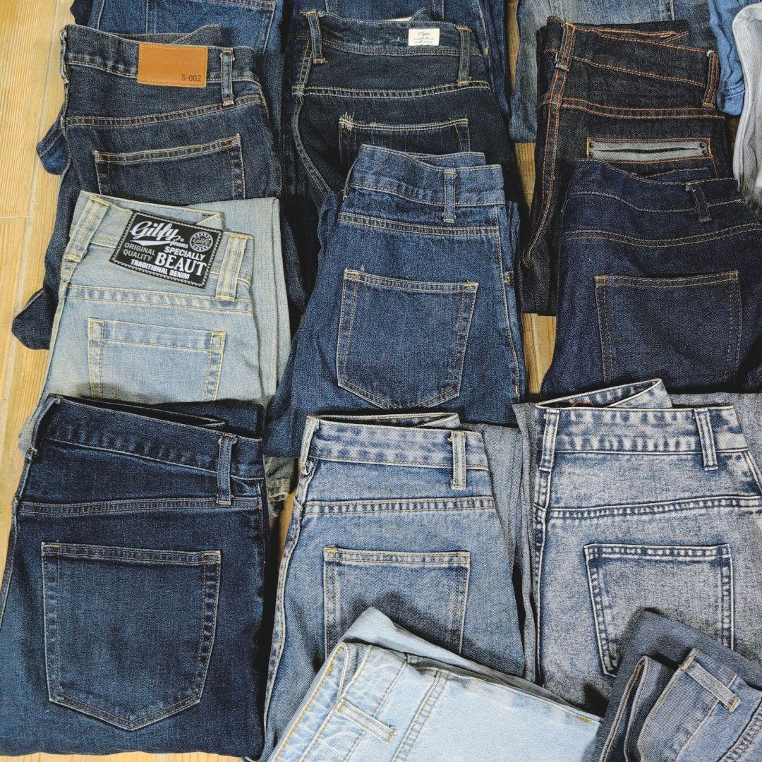 綿100%デニムパンツ まとめ売り40本セット リメイク素材 リペア生地 はぎれ