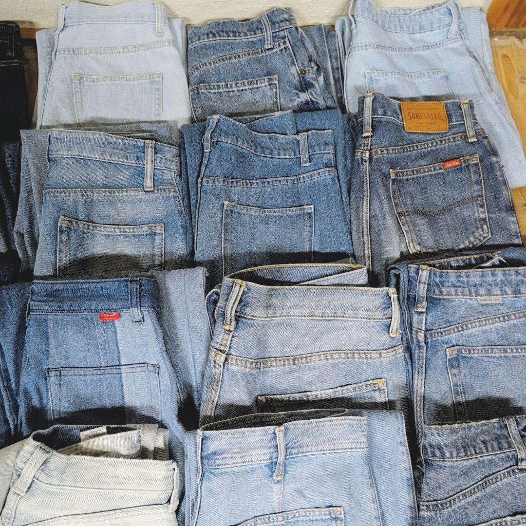 綿100%デニムパンツ まとめ売り40本セット リメイク素材 リペア生地 はぎれ