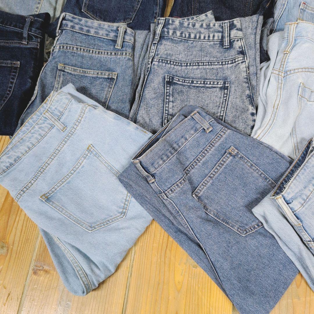 綿100%デニムパンツ まとめ売り40本セット リメイク素材 リペア生地 はぎれ