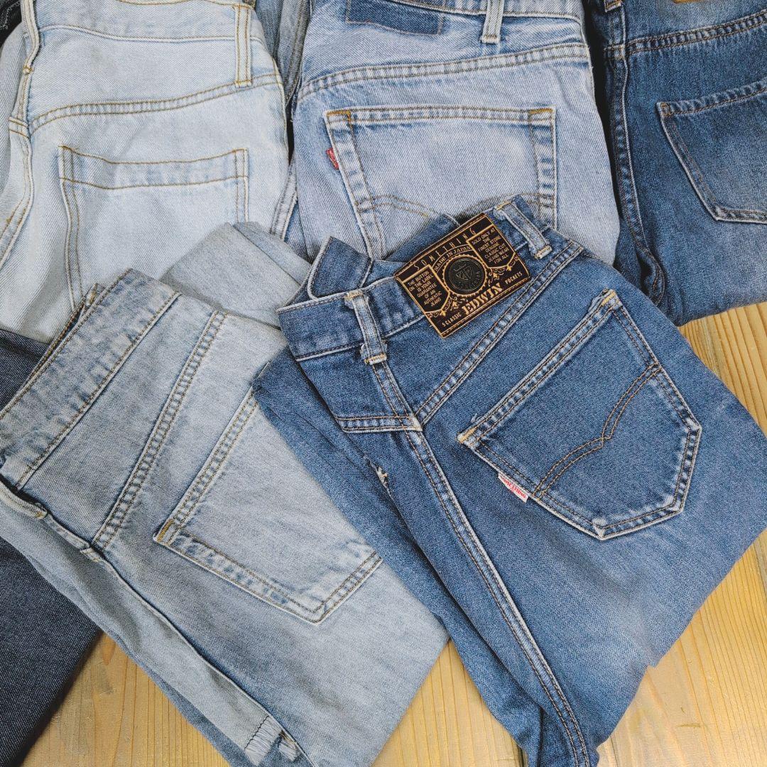 綿100%デニムパンツ まとめ売り40本セット リメイク素材 リペア生地 はぎれ