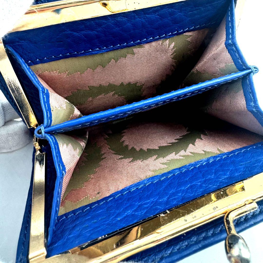 ヴィヴィアンウエストウッド がま口 三つ折財布 ブルー オーブ ゴールド金具