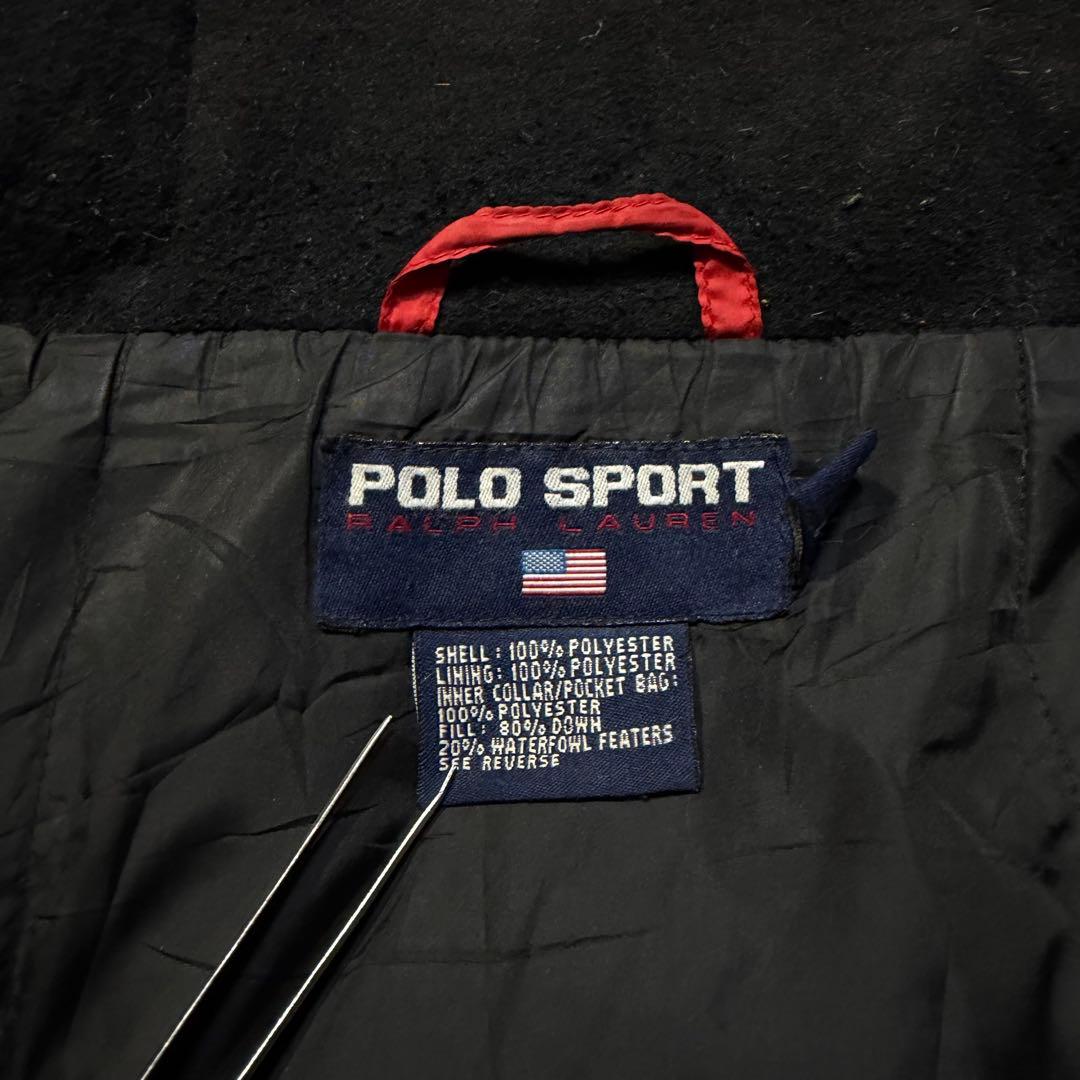 90s POLO SPORTS ダウンベスト 刺繍ロゴ USA国旗 ドローコード