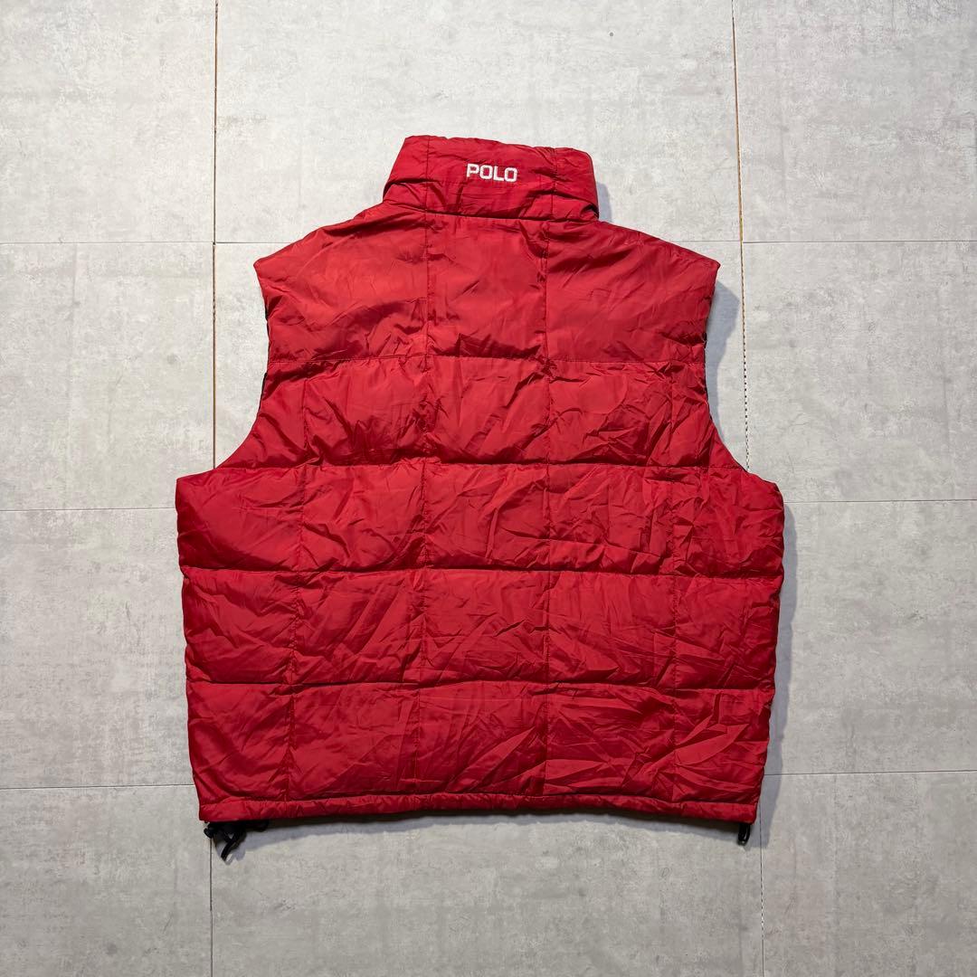 90s POLO SPORTS ダウンベスト 刺繍ロゴ USA国旗 ドローコード