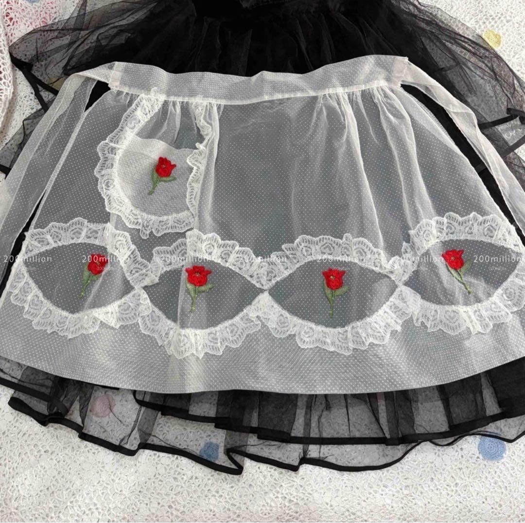 ヴィンテージ　古着　エプロン　vintage レース　花刺繍　トッド　ホワイト