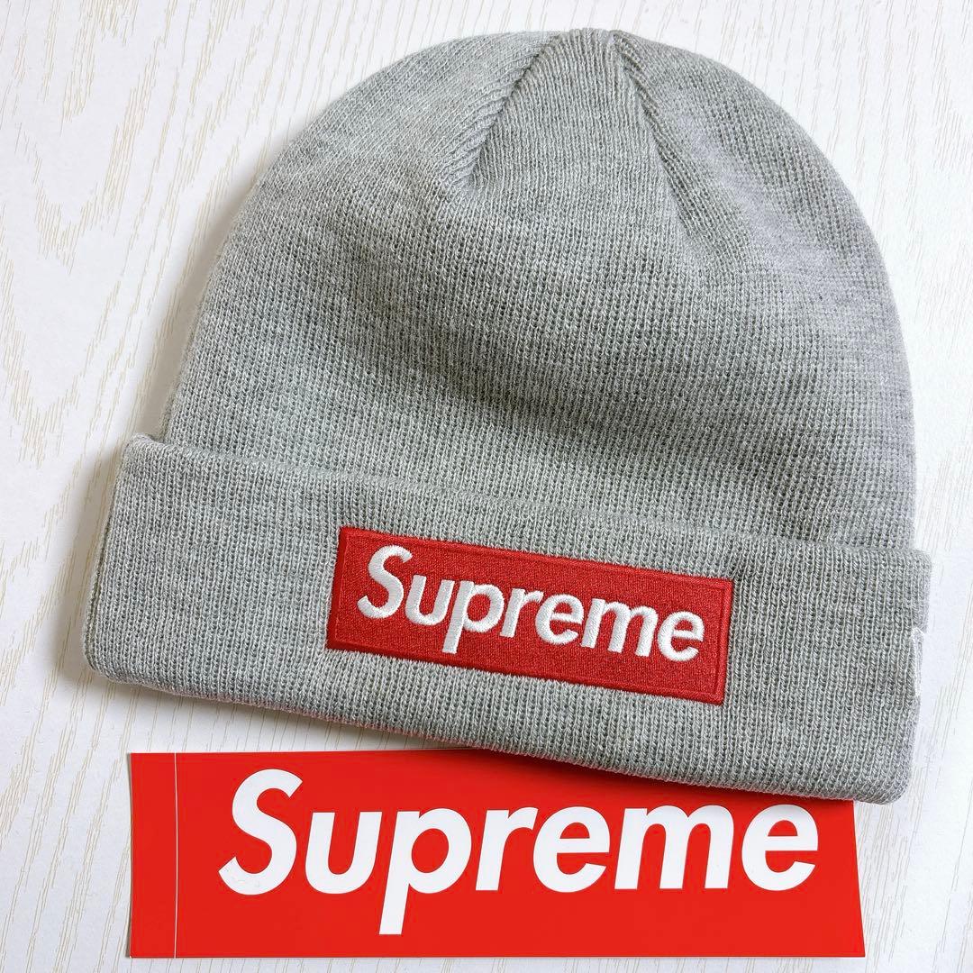 Supreme NEW ERA ニット帽　ビーニー　BOXロゴ　グレー　灰色