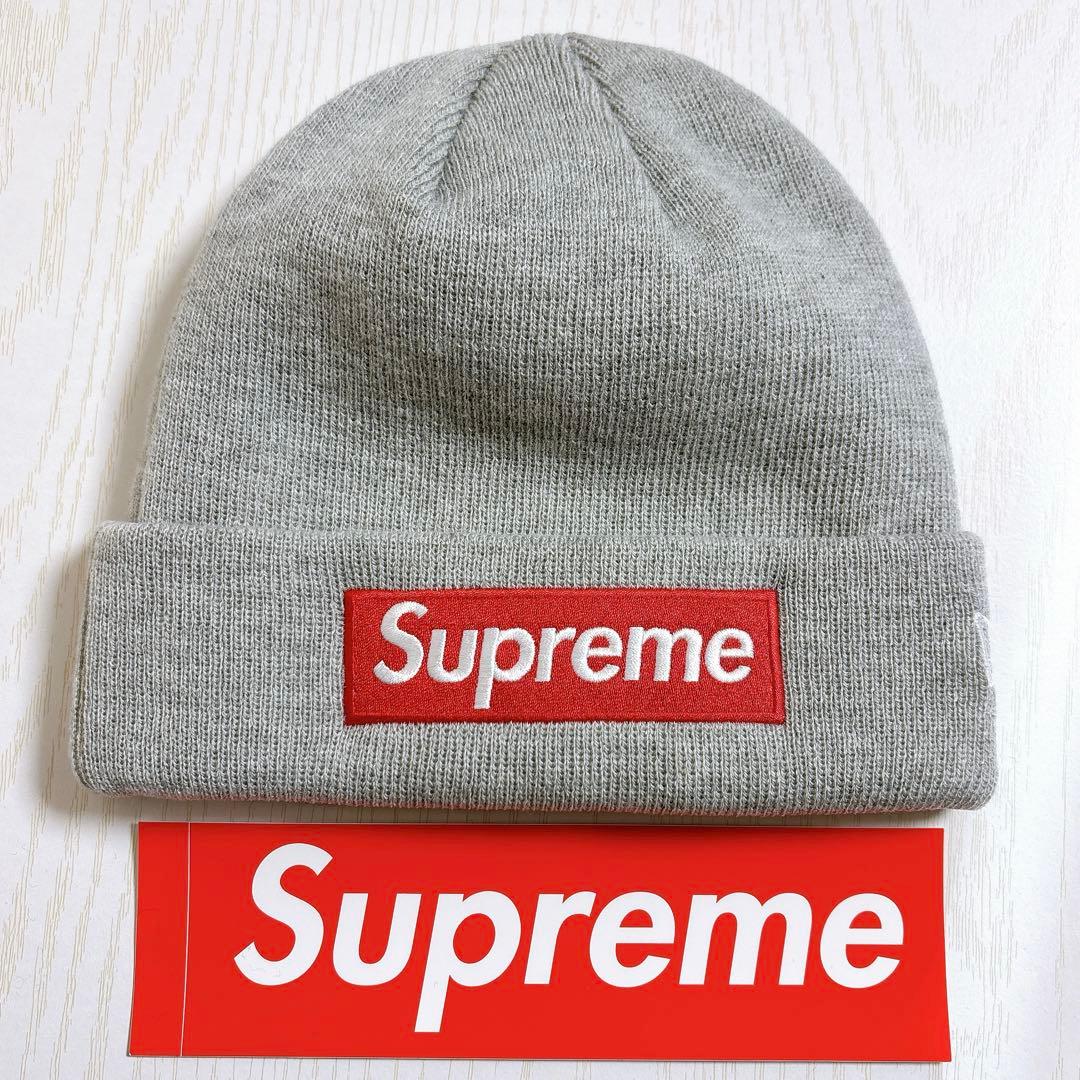 Supreme NEW ERA ニット帽　ビーニー　BOXロゴ　グレー　灰色