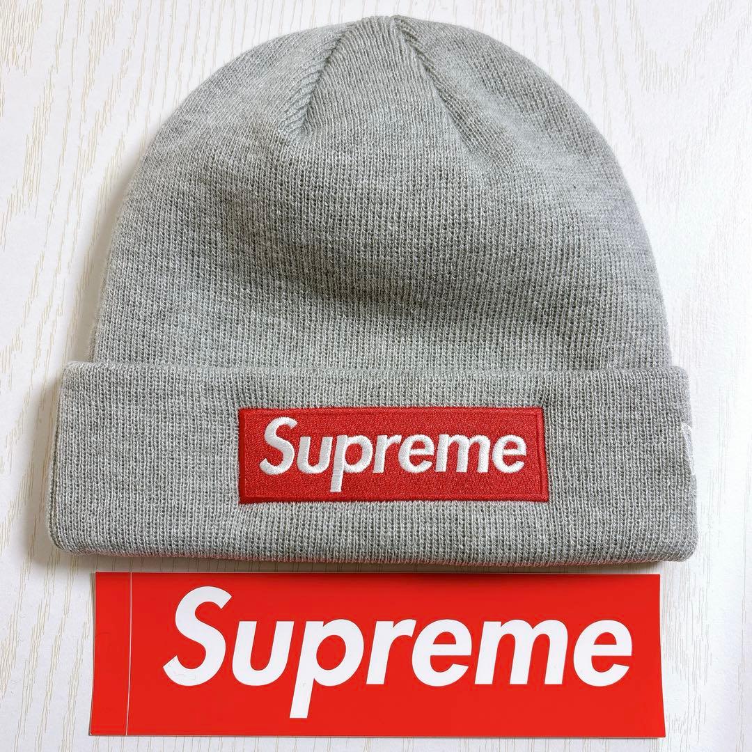 Supreme NEW ERA ニット帽　ビーニー　BOXロゴ　グレー　灰色