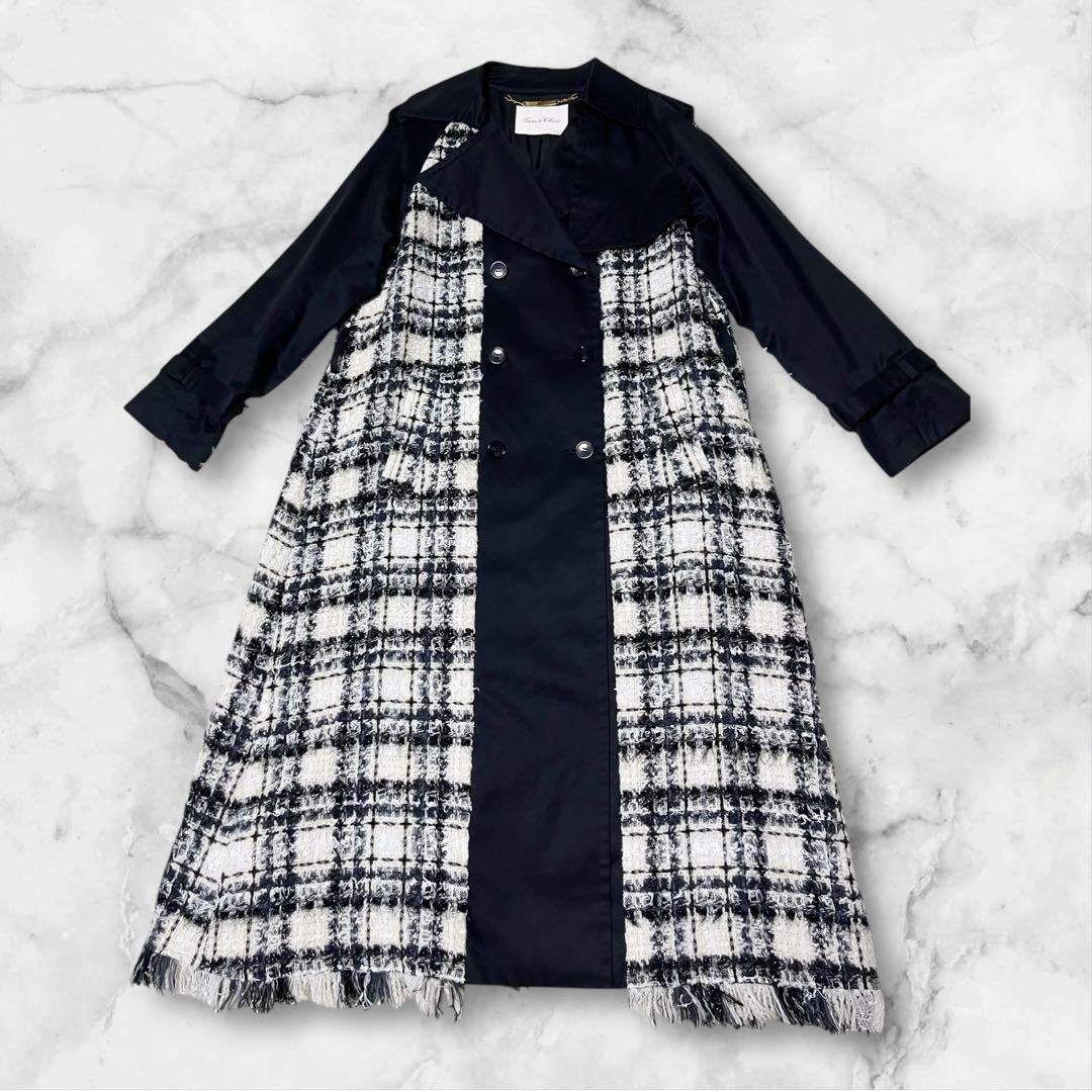 美品　grace class ツイード　ロングコート　S チェック