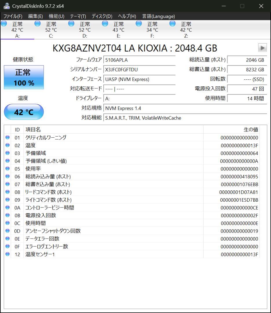 中古 M.2 NVMe SSD 2TB　1-7