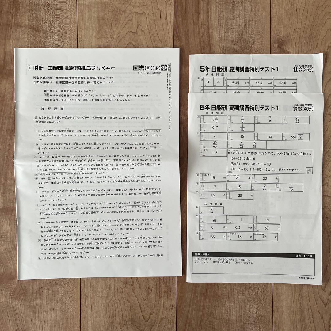 2025年 日能研 5年 夏期講習特別テスト❶❷❸